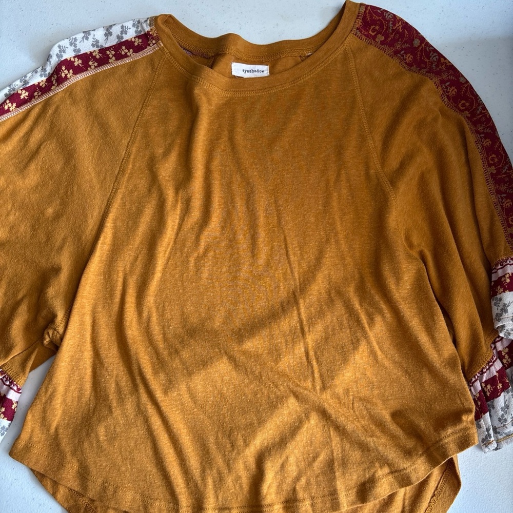 Eyeshadow Mustard Long Sleeve Top with Patterned Sleeves